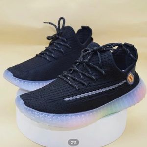 Rainbow sole , black knit sneakers